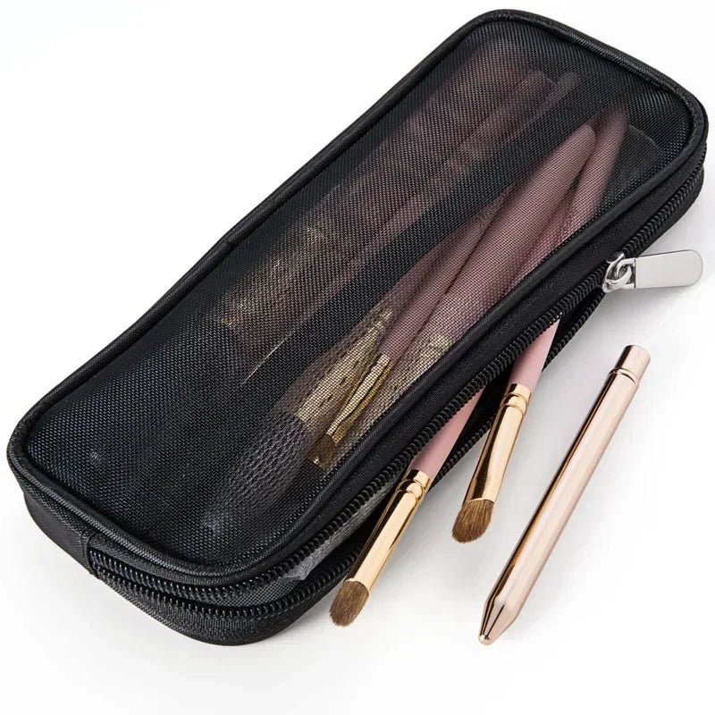 Makeup Brush Travel Case Cosmetic Toiletry Bag Organizer for Men Women Beauty Tools Mesh Dopp Kit Pouch Wash Storage Accessories - Shiny Leaf