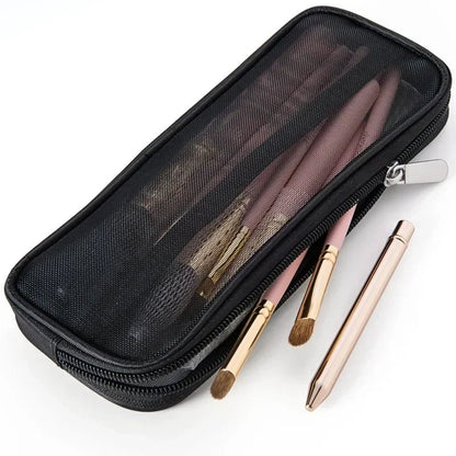 Makeup Brush Travel Case Cosmetic Toiletry Bag Organizer for Men Women Beauty Tools Mesh Dopp Kit Pouch Wash Storage Accessories - Shiny Leaf