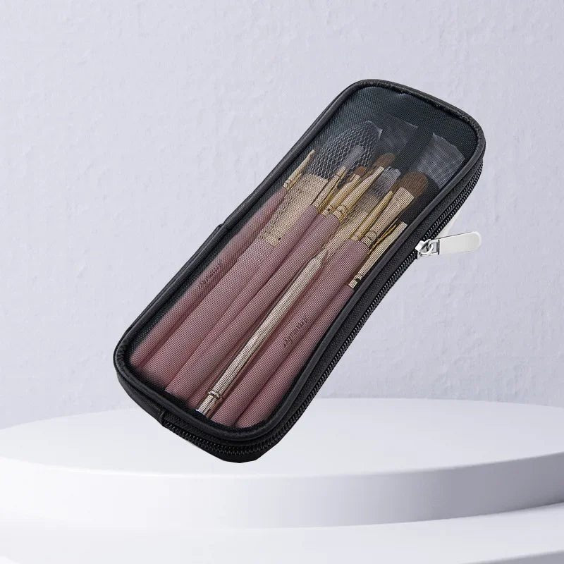 Makeup Brush Travel Case Cosmetic Toiletry Bag Organizer for Men Women Beauty Tools Mesh Dopp Kit Pouch Wash Storage Accessories - Shiny Leaf